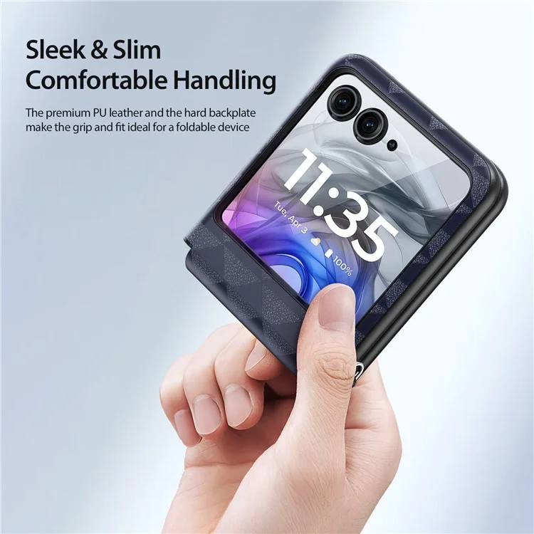 Dux Ducis Fitt Series Для Motorola Razr 50 5G Case Rombus Leather+TPU Phone Cover - Синий