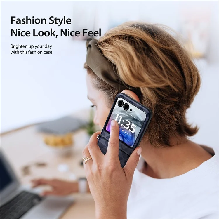 Dux Ducis Fitt Series Для Motorola Razr 50 5G Case Rombus Leather+TPU Phone Cover - Синий