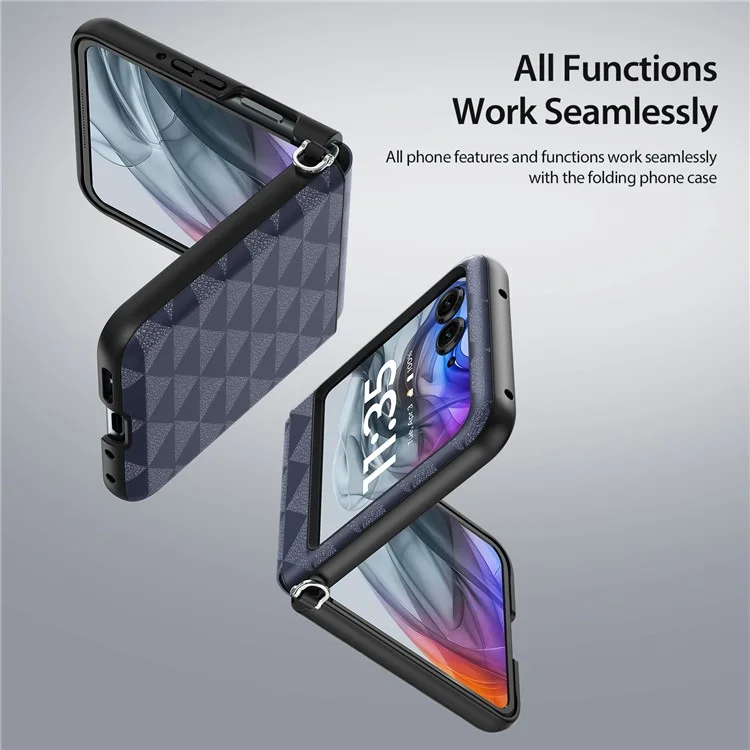 Dux Ducis Fitt Series Для Motorola Razr 50 5G Case Rombus Leather+TPU Phone Cover - Синий