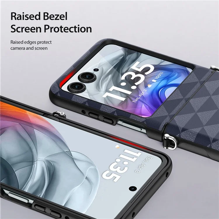 Dux Ducis Fitt Series Для Motorola Razr 50 5G Case Rombus Leather+TPU Phone Cover - Синий
