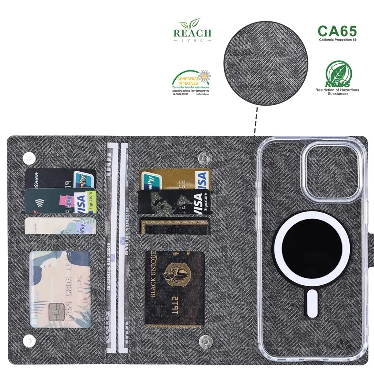 VILI Gbs-c-serie Für Iphone 16 Pro Max Hülle Abnehmbare PU Leder Magnetische Telefonabdeckung - Schwarz
