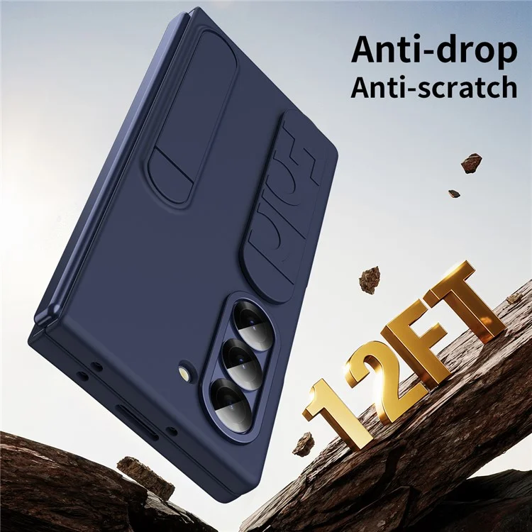 For Samsung Galaxy Z Fold5 5G Case Kickstand Wristband PC Phone Cover with Tempered Glass Film - Blue