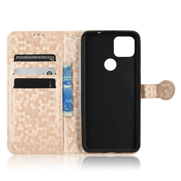 Para Google Pixel 5a 5G Patrón de Puntos Impreso Case de Cuero PU Flip Soport Cover Con Correa de Muñeca - Oro Rosa