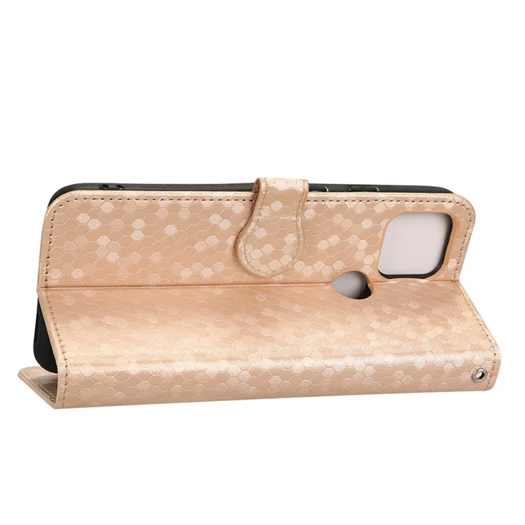 Para Google Pixel 5a 5G Patrón de Puntos Impreso Case de Cuero PU Flip Soport Cover Con Correa de Muñeca - Oro Rosa
