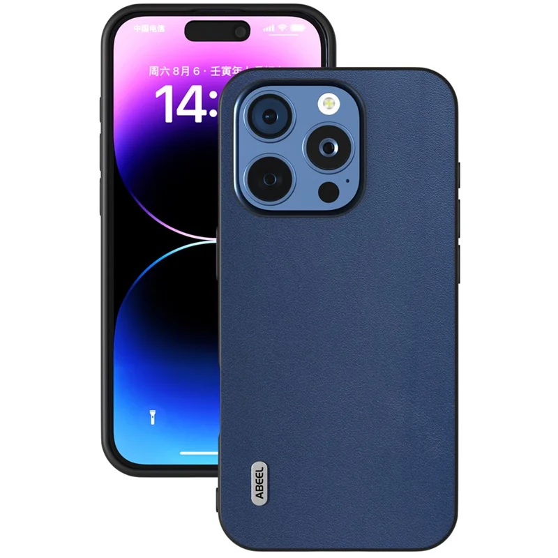 ABEEL For iPhone 16 Pro Case Genuine Cow Leather+PC+TPU Protective Phone Cover - Blue