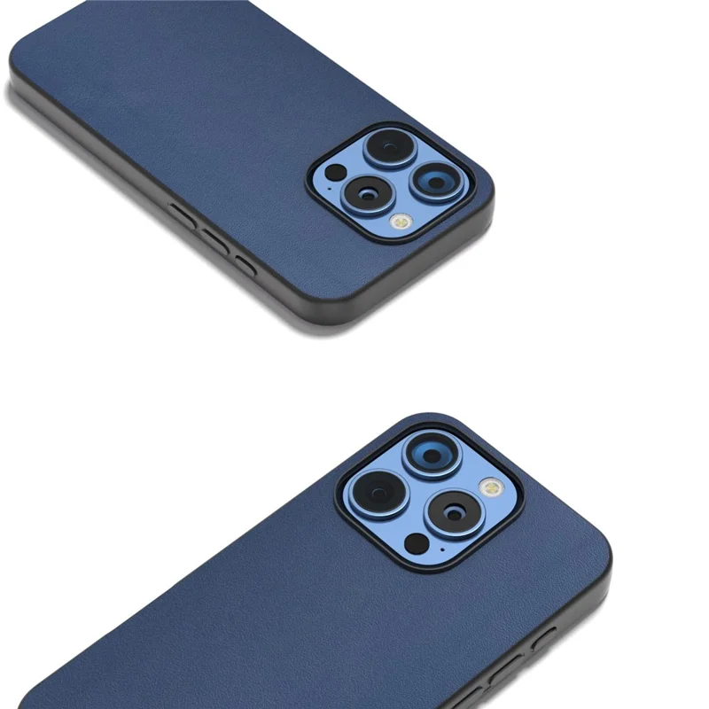 ABEEL For iPhone 16 Pro Case Genuine Cow Leather+PC+TPU Protective Phone Cover - Blue