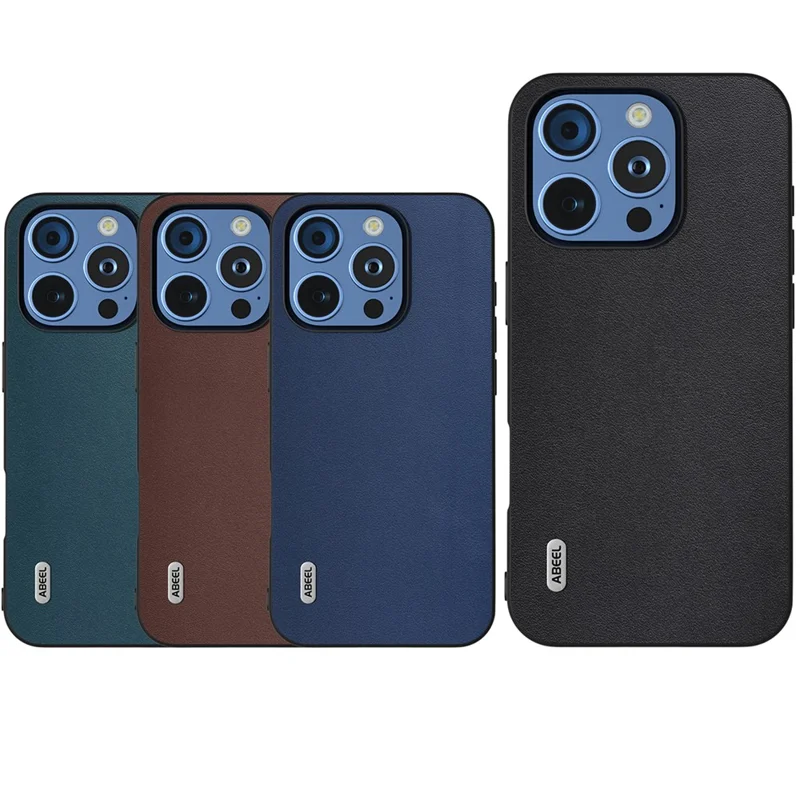 ABEEL For iPhone 16 Pro Case Genuine Cow Leather+PC+TPU Protective Phone Cover - Blue