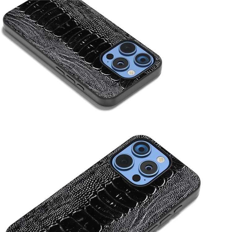 Abeel Para Iphone 16 Pro Case Crocodile Textura Cuero de Vaca Genuina+tpu+pc Teléfono - Negro