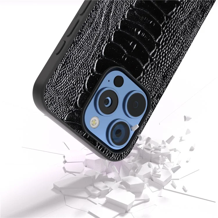 Abeel Para Iphone 16 Pro Case Crocodile Textura Cuero de Vaca Genuina+tpu+pc Teléfono - Negro