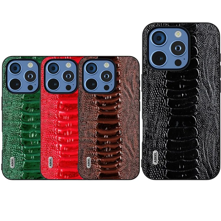 Abeel Para Iphone 16 Pro Case Crocodile Textura Cuero de Vaca Genuina+tpu+pc Teléfono - Negro