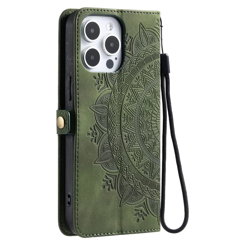 Style 016 Pour Iphone 16 Pro Case Skin Feel Totem Wallet le Cuir de Portefeuille Imprimé Couverture - Vert Noirâtre