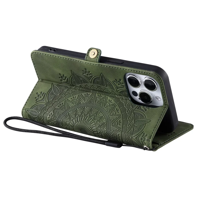 Style 016 Pour Iphone 16 Pro Case Skin Feel Totem Wallet le Cuir de Portefeuille Imprimé Couverture - Vert Noirâtre