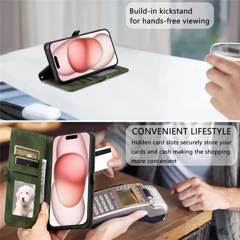Style 016 Pour Iphone 16 Pro Case Skin Feel Totem Wallet le Cuir de Portefeuille Imprimé Couverture - Vert Noirâtre
