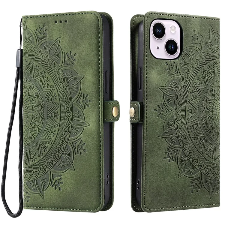Style 016 Pour Iphone 14 Case de Ciel Cuttem Totem Portefeuille en Cuir en Cuir en Cuir - Vert Noirâtre