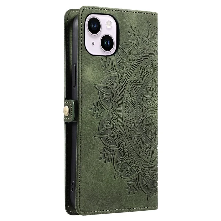 Style 016 Pour Iphone 14 Case de Ciel Cuttem Totem Portefeuille en Cuir en Cuir en Cuir - Vert Noirâtre