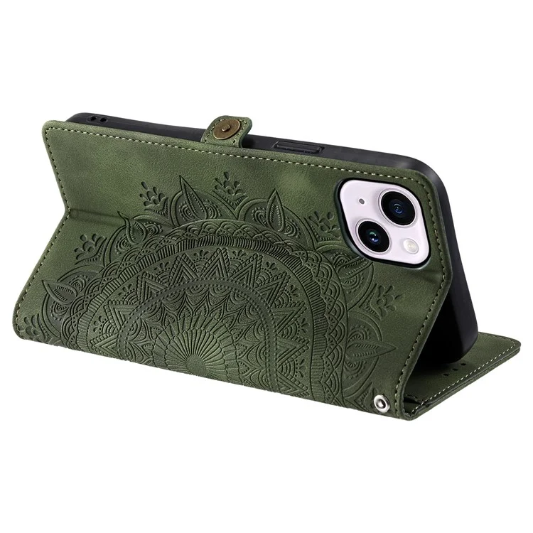Style 016 Pour Iphone 14 Case de Ciel Cuttem Totem Portefeuille en Cuir en Cuir en Cuir - Vert Noirâtre