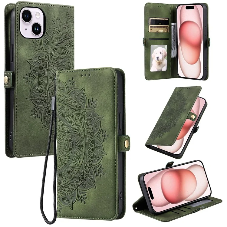 Style 016 Pour Iphone 14 Case de Ciel Cuttem Totem Portefeuille en Cuir en Cuir en Cuir - Vert Noirâtre