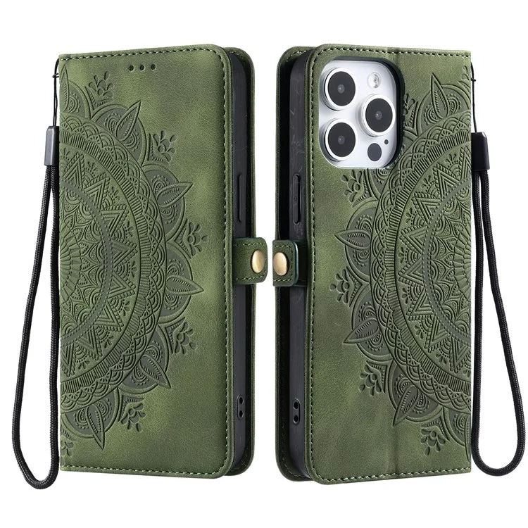 Style 016 Pour Iphone 14 Pro Case Skin Feel Totem Totem Wallet le Cuir de Téléphone Couverture - Vert Noirâtre