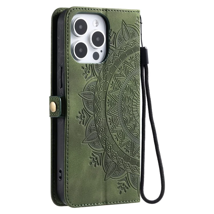 Style 016 Pour Iphone 14 Pro Case Skin Feel Totem Totem Wallet le Cuir de Téléphone Couverture - Vert Noirâtre