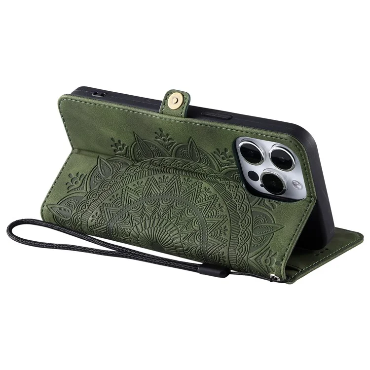 Style 016 Pour Iphone 14 Pro Case Skin Feel Totem Totem Wallet le Cuir de Téléphone Couverture - Vert Noirâtre