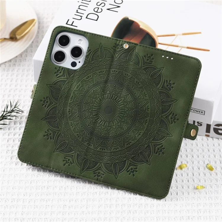 Style 016 Pour Iphone 14 Pro Case Skin Feel Totem Totem Wallet le Cuir de Téléphone Couverture - Vert Noirâtre