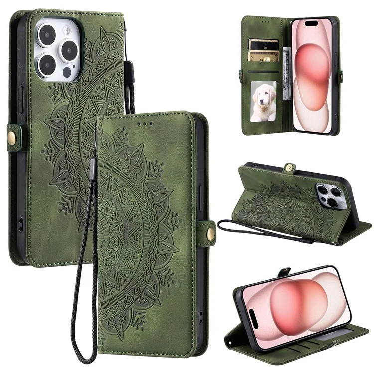 Style 016 Pour Iphone 14 Pro Case Skin Feel Totem Totem Wallet le Cuir de Téléphone Couverture - Vert Noirâtre
