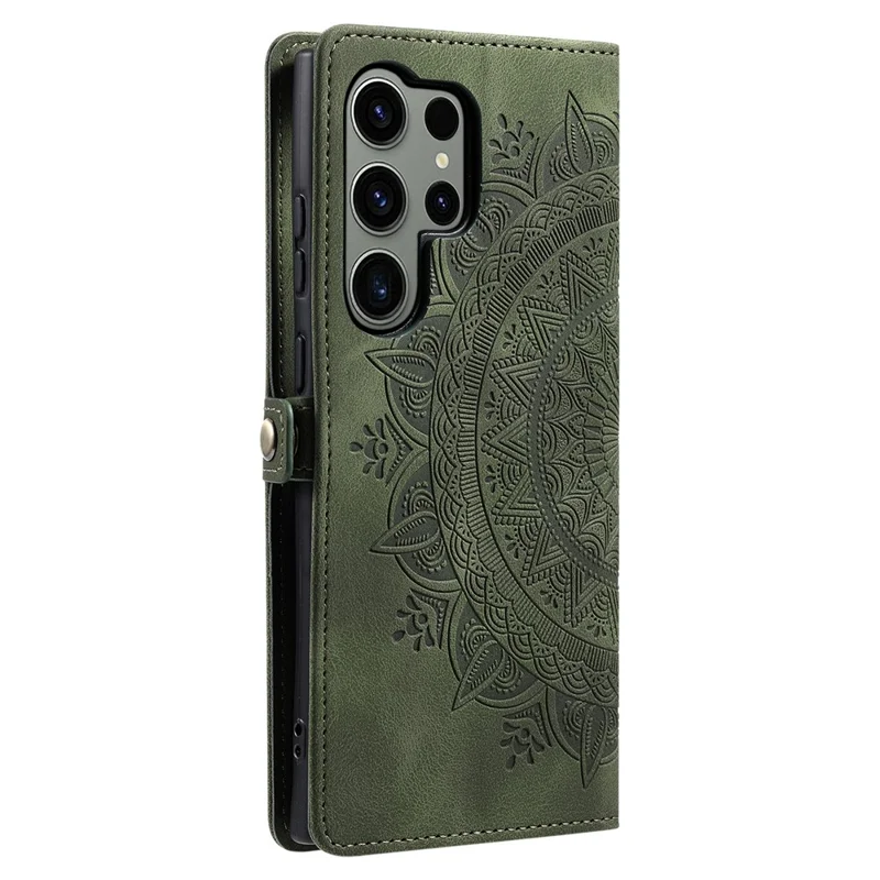 Style 016 Pour Samsung Galaxy S24 Ultra Case Skin Feel Totem Wallet en Cuir de Portefeuille Imprimé Couverture de Téléphone - Vert Noirâtre