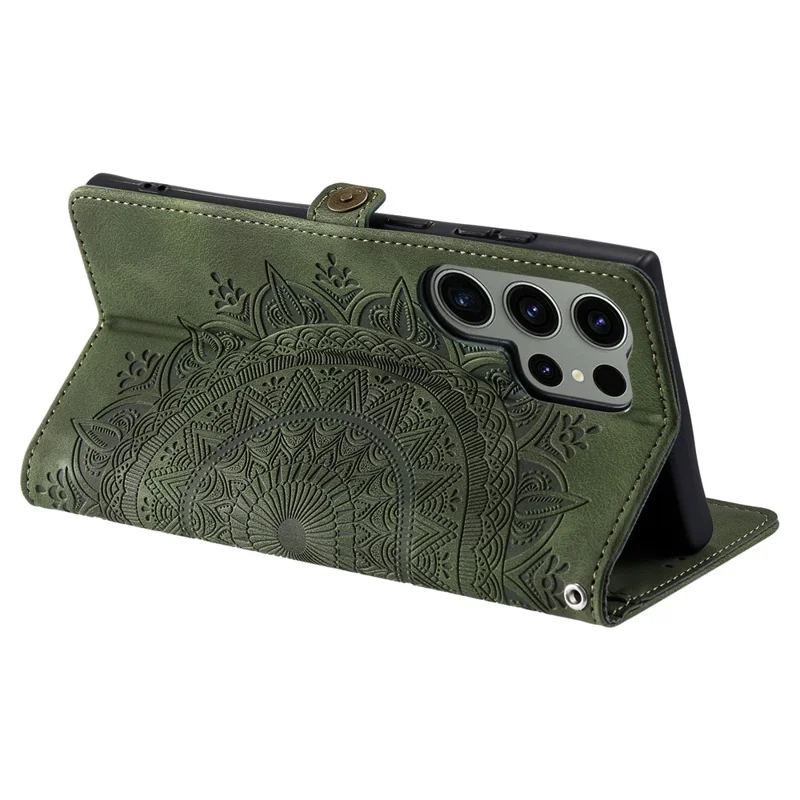 Style 016 Pour Samsung Galaxy S24 Ultra Case Skin Feel Totem Wallet en Cuir de Portefeuille Imprimé Couverture de Téléphone - Vert Noirâtre