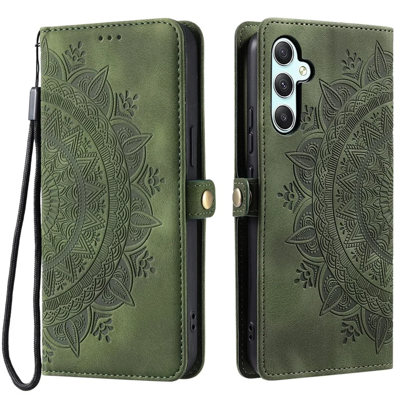 Style 016 Pour Samsung Galaxy S24 fe Case Skin Feel Totem Wallet en Cuir de Portefeuille Imprimé Couverture de Téléphone - Vert Noirâtre