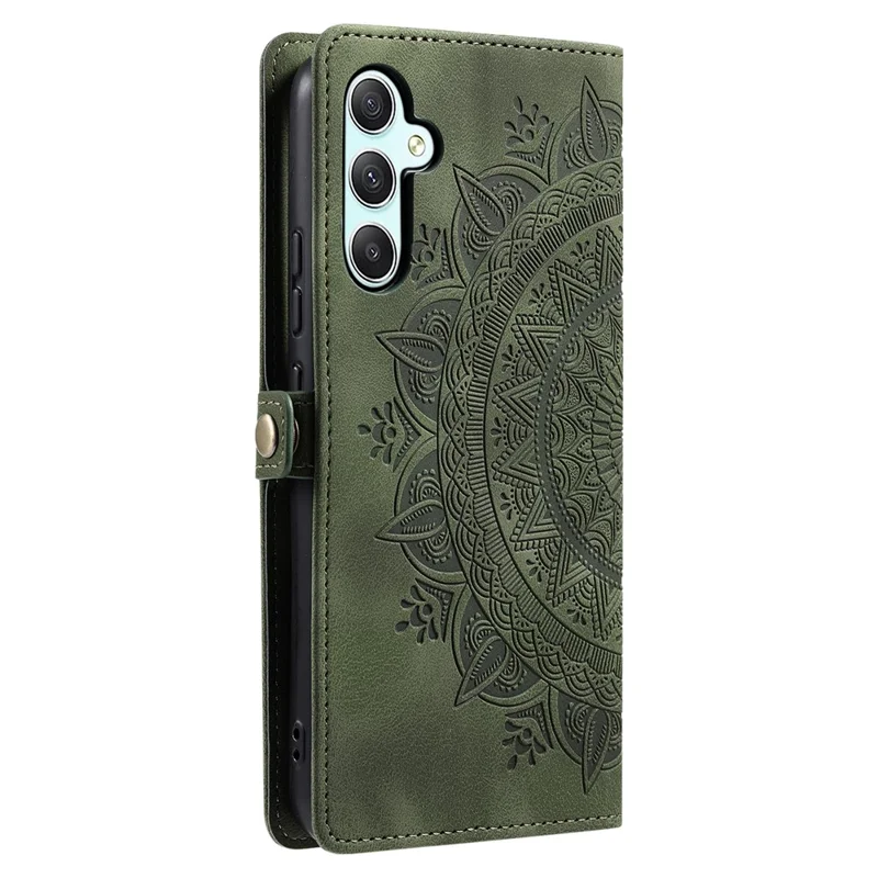 Style 016 Pour Samsung Galaxy S24 fe Case Skin Feel Totem Wallet en Cuir de Portefeuille Imprimé Couverture de Téléphone - Vert Noirâtre