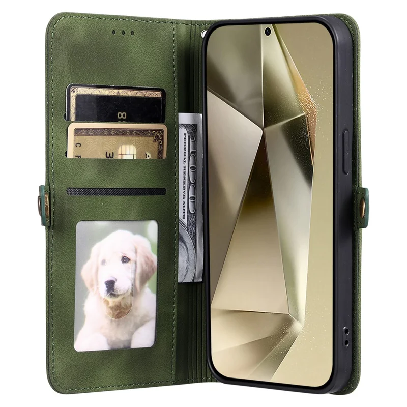 Style 016 Pour Samsung Galaxy S24 fe Case Skin Feel Totem Wallet en Cuir de Portefeuille Imprimé Couverture de Téléphone - Vert Noirâtre