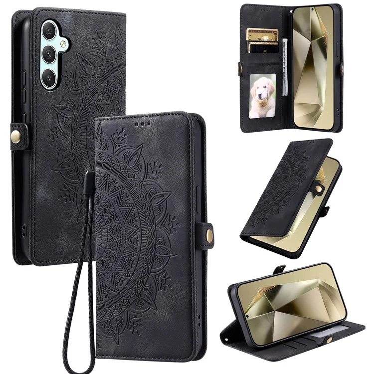 Стиль 016 Для Samsung Galaxy S24 Case Skin Feel Totem Imprindted Кожаный Телефон Кожаный Телефон - Черный