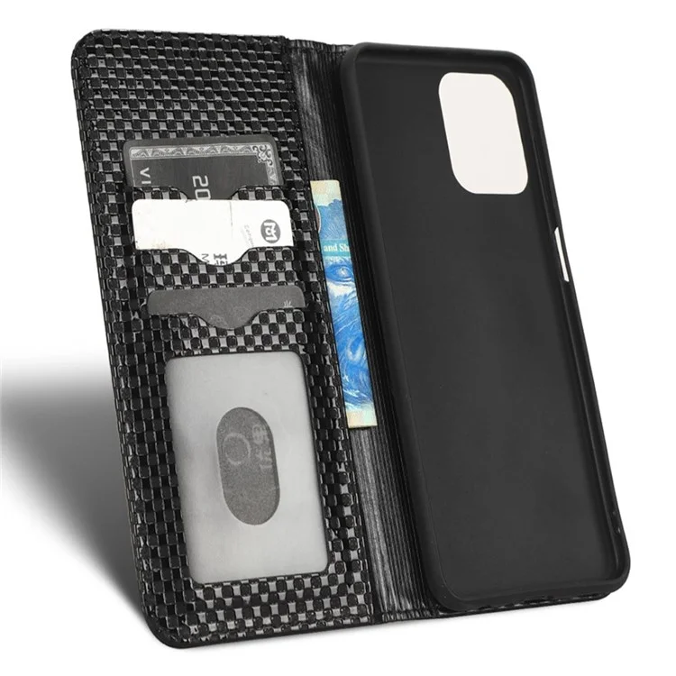 For Samsung Galaxy M53 5G PU Leather Wallet Case Magnetic Absorption Grid Texture Flip Folio Stand Phone Cover - Black