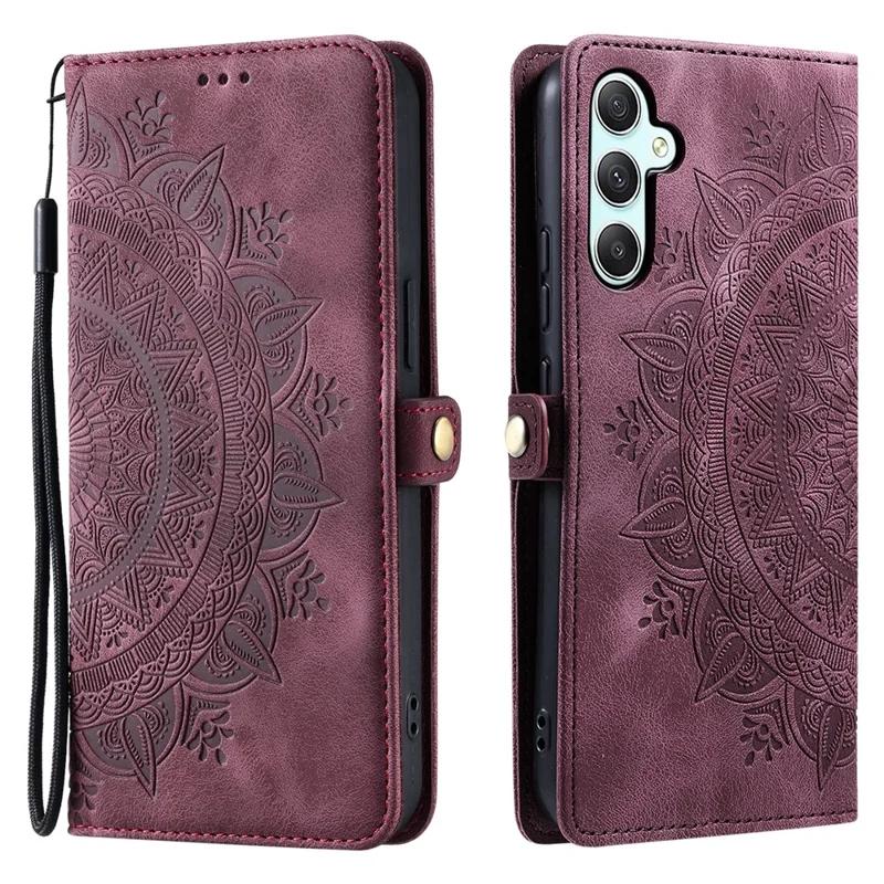 Estilo 016 Para Samsung Galaxy A54 5G Case Skin Feel Feel Totem Impresión de la Billetera Cubierta Del Teléfono de Cuero - Vino Rojo