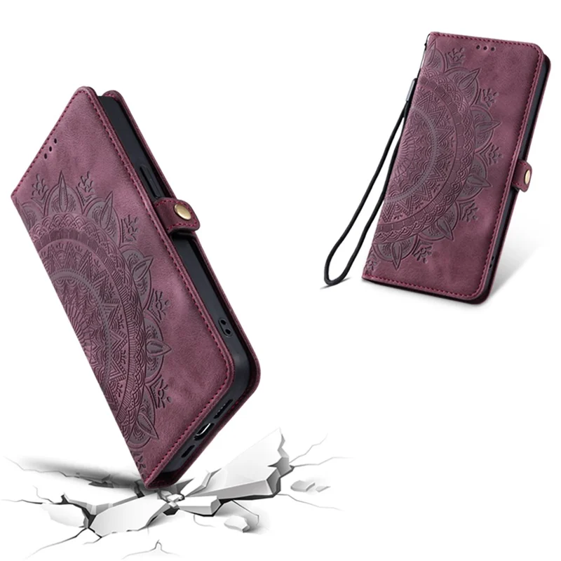 Estilo 016 Para Samsung Galaxy A54 5G Case Skin Feel Feel Totem Impresión de la Billetera Cubierta Del Teléfono de Cuero - Vino Rojo