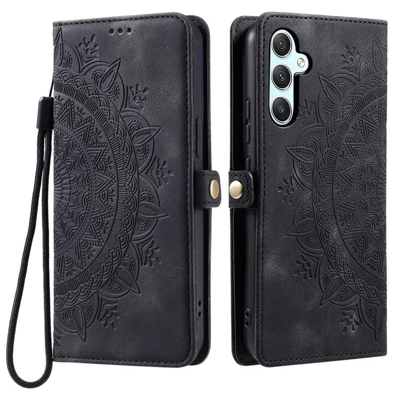 Стиль 016 Для Samsung Galaxy A34 5G Case Skin Feel Totem Imprinted Кожаный Телефон Кожа - Черный