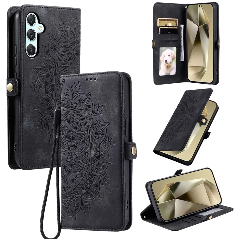 Стиль 016 Для Samsung Galaxy A34 5G Case Skin Feel Totem Imprinted Кожаный Телефон Кожа - Черный