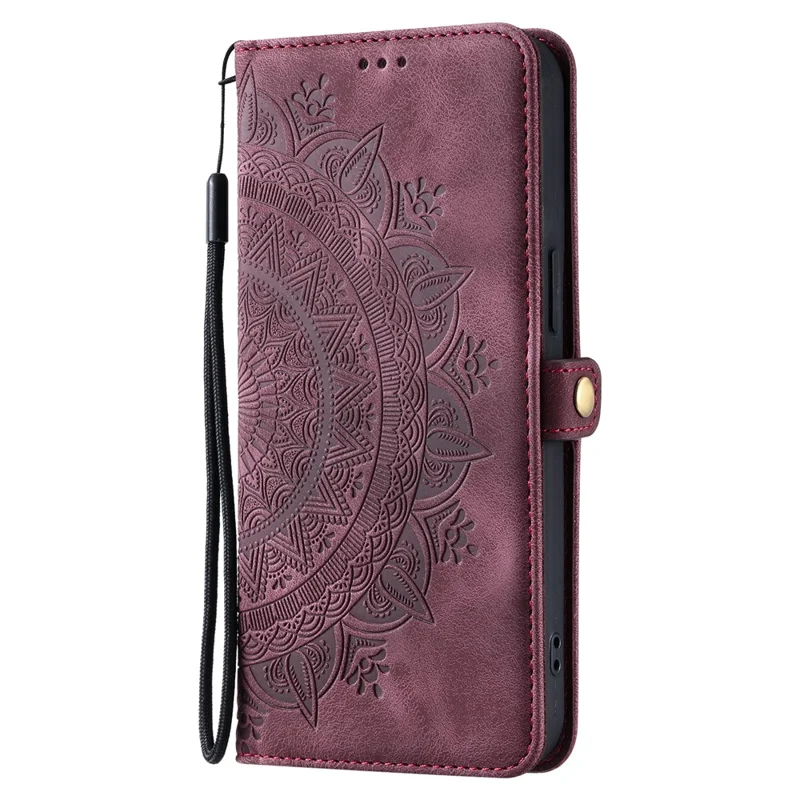 Estilo 016 Para Samsung Galaxy A25 5G (Global) (161.0 x 76.5 x 8.3mm) Case Skin Feel Totem Imprinted Wallet Leather Phone Cover - Vinho Tinto