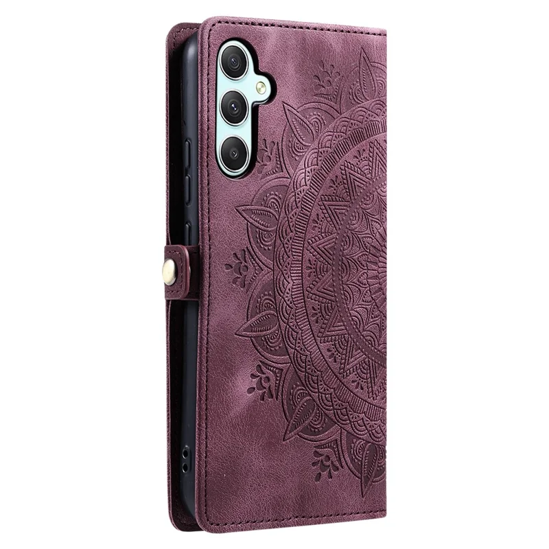 Estilo 016 Para Samsung Galaxy A25 5G (Global) (161.0 x 76.5 x 8.3mm) Case Skin Feel Totem Imprinted Wallet Leather Phone Cover - Vinho Tinto