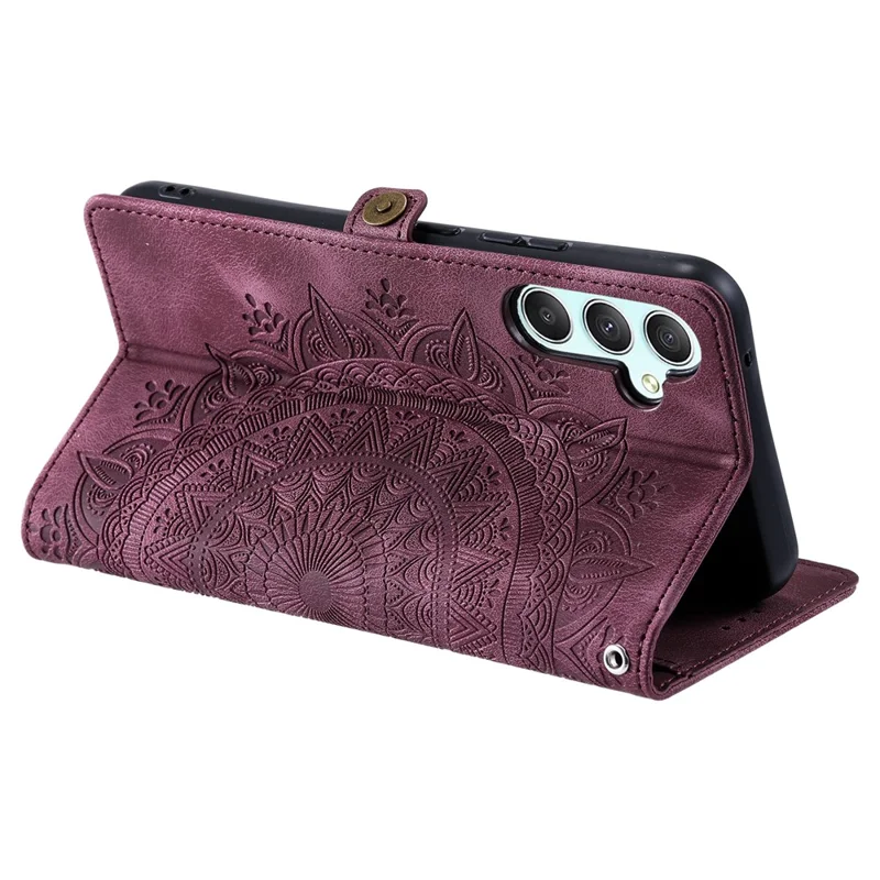 Estilo 016 Para Samsung Galaxy A25 5G (Global) (161.0 x 76.5 x 8.3mm) Case Skin Feel Totem Imprinted Wallet Leather Phone Cover - Vinho Tinto