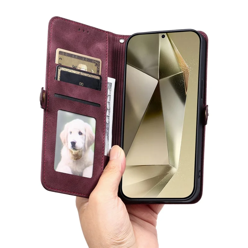 Estilo 016 Para Samsung Galaxy A25 5G (Global) (161.0 x 76.5 x 8.3mm) Case Skin Feel Totem Imprinted Wallet Leather Phone Cover - Vinho Tinto