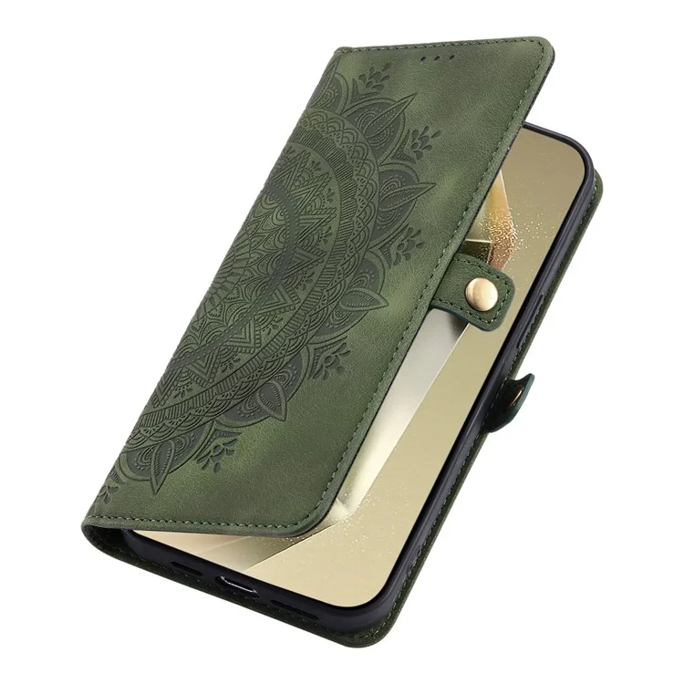 Estilo 016 Para Samsung Galaxy A14 4G / Case de 5 g de Piel Feel de Tótem Totem Impresión de la Billetera de Cuero Cubierta Del Teléfono - Verde Negruzco