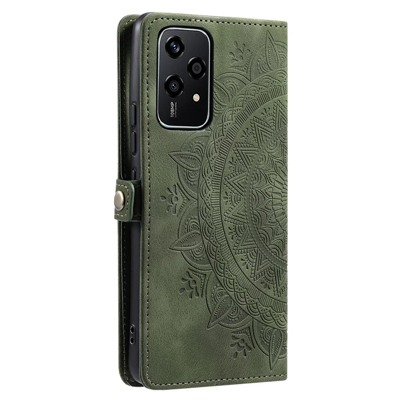 Style 016 For Honor 200 Lite Case Skin Feel Totem Imprinted Wallet Leather Phone Cover - Blackish Green