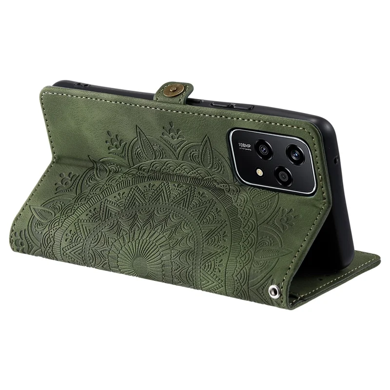 Style 016 For Honor 200 Lite Case Skin Feel Totem Imprinted Wallet Leather Phone Cover - Blackish Green