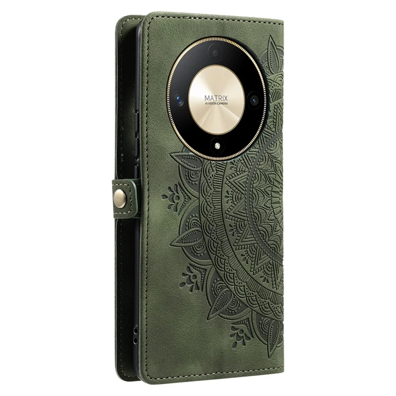 Style 016 For Honor Magic6 Lite 5G / X9b 5G / X50 5G Case Skin Feel Totem Imprinted Wallet Leather Phone Cover - Blackish Green