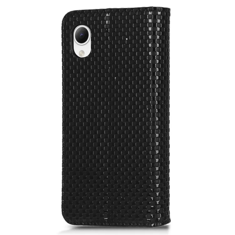 For Samsung Galaxy A23e Grid Texture PU Leather Flip Phone Case Magnetic Auto-absorbed Wallet Stand Anti-drop Protective Cover - Black