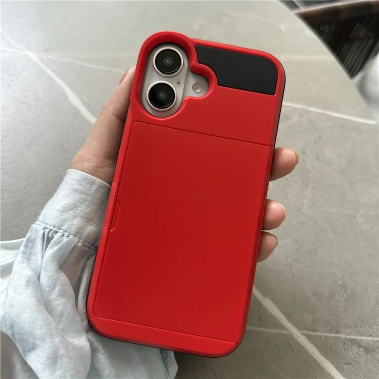 Para Iphone 16, Com Suporte Para Cartão de Correr PC+TPU - Vermelho