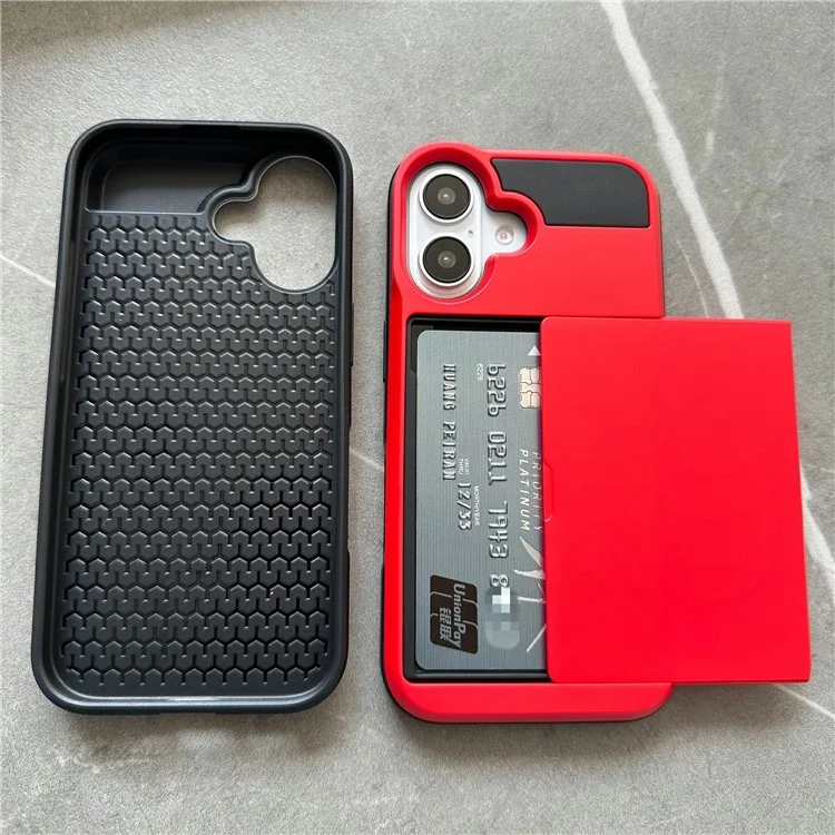 Para Iphone 16, Com Suporte Para Cartão de Correr PC+TPU - Vermelho