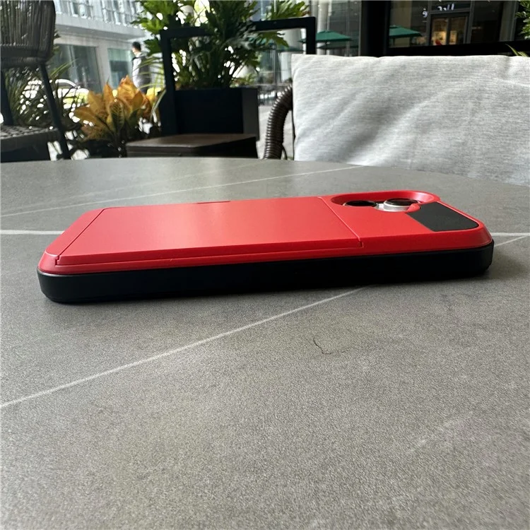 Para Iphone 16 Plus de Capa Com Suporte Para Cartão de Correr PC+TPU Topa Tape - Vermelho