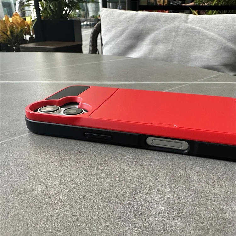 Para Iphone 16 Plus de Capa Com Suporte Para Cartão de Correr PC+TPU Topa Tape - Vermelho